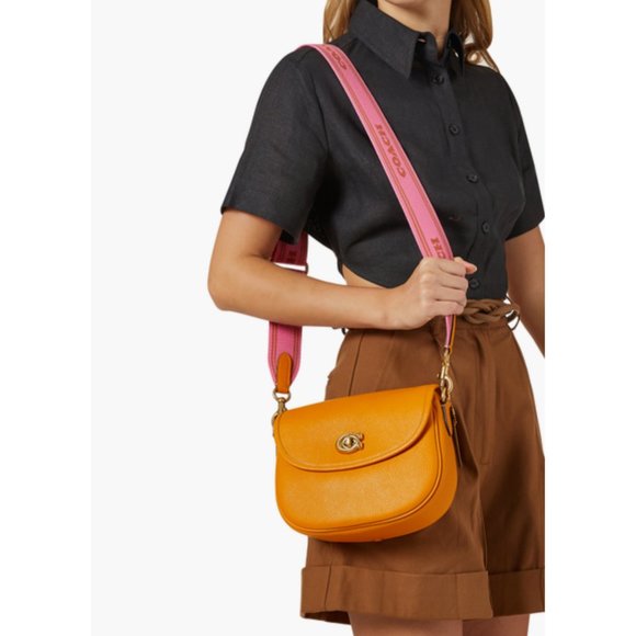 Coach Bags Nwt Coach Papaya Pebbled Leather Willow Saddle Bag W